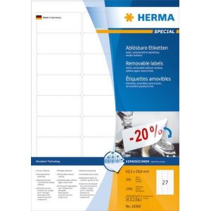 Herma etiketti irrotettava A4, 63,5x29,6mm, 2700 tarraa