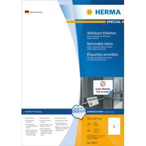 Herma etiketti irrotettava 210mmx297mm (A4), tarroja 100 kpl