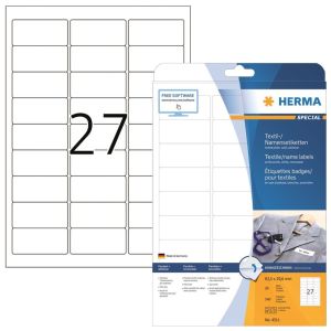 Herma nimi/tekstiilietiketti A4 irrotettava 63,5mmx29,6mm valkoinen, 540 kpl