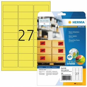 Herma neontarra A4 63,5 x 29,6 mm, valonkeltainen pysyvä tartunta, 540 kpl