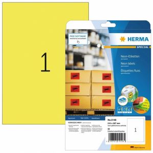 Herma neontarra A4, valonkeltainen pysyvä tartunta, 20 kpl