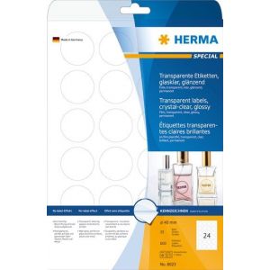 Herma pyöreä tarraetiketti glossy , läpinäkyvä ø 40mm, 600 kpl