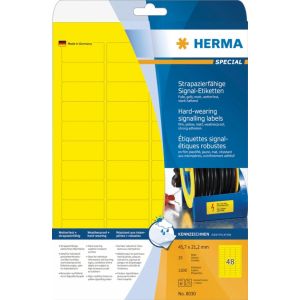 Herma säänkestävä kalvotarra, keltainen A4 45,7 x 21,2 mm erittäin vahva tarttuvuus