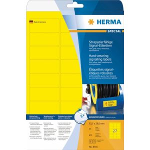 Herma säänkestävä kalvotarra, keltainen A4 63,5 x 29,6 mm erittäin vahva tarttuvuus