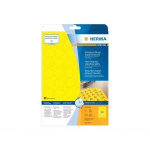 Herma säänkestävä kalvotarra, keltainen A4, Ø 30 mm, erittäin vahva tarttuvuus, 1200 kpl