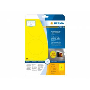 Herma säänkestävä kalvotarra, keltainen A4, Ø 85 mm, erittäin vahva tarttuvuus, 150 kpl
