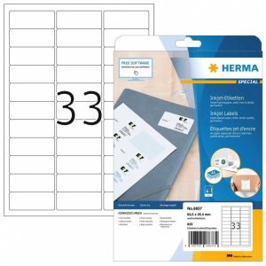 Herma A4 tarra mustesuihkutulostimelle, 63,5 x 25,4 mm, valkoinen, pysyvä tartunta