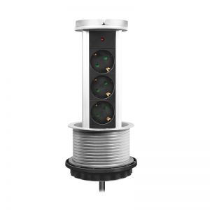 Sähköjatkojohto 3-osainen, pop-up, 3x CEE 7/3, hopea/musta