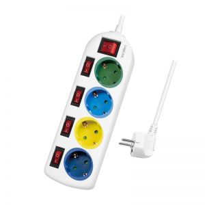 Sähköjatkojohto 4 pistokeliitäntää, multicolor