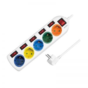 Sähköjatkojohto 5 pistokeliitäntää, multicolor