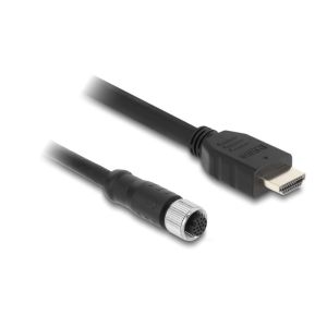 Delock M12 -kaapeli A-koodattu 17-pinninen naaras - HDMI-uros, 1 m, musta