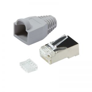 RJ45 Cat6 suojattu liitin & vedonpoistaja harmaa 100 kpl