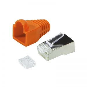 RJ45 Cat6 suojattu liitin & vedonpoistaja oranssi 100 kpl