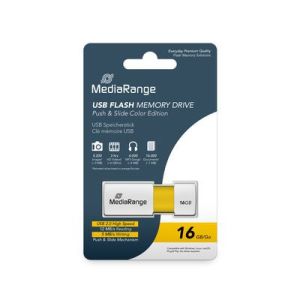 USB 2.0 -muistitikku liukumekanismilla, keltainen/valkoinen, 16 Gt