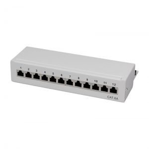Cat.6A kytkentäpaneeli 12 porttia suojattu, desktop, vaaleanharmaa