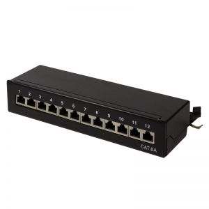 Cat.6A kytkentäpaneeli 12 porttia suojattu, Desktop, musta