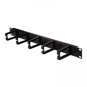 19" kaapelinhallintatanko 1U 5 kääntyvällä muovikannattimella, musta