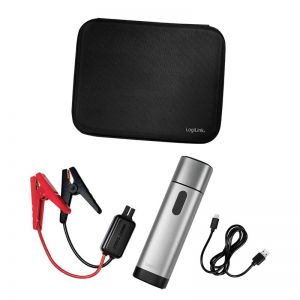 Virtapankki 10000 mAh, 2x USB-A, auton käynnistin, metallinharmaa