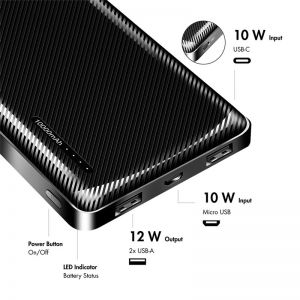 Virtapankki 10000 mAh, 2x USB-A musta