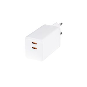 USB-virtalähde DUAL, GaN, 2x USB-C (PD), 65 W, valkoinen
