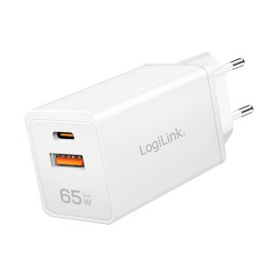 USB-virtalähde DUAL, 65 W, GaN, 1x USB-C (PD), 1x USB-A (QC), valkoinen