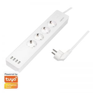 Wi-Fi Smart Socket -pistorasia, 4-osainen, (CEE 7/3), 4x USB, Tuya-yhteensopiva