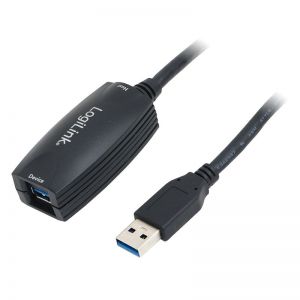 Aktiivinen USB 3.0 -jatkokaapeli, USB-A/uros - USB-A/naaras, vahvistin, musta, 5 m