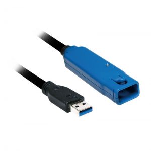 Aktiivinen USB 3.0 -jatkokaapeli, USB-A/uros - USB-A/naaras, vahvistin, musta/sininen, 10 m