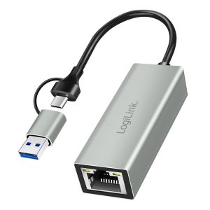 Logilink USB 3.2 Gen 1, USB-C ja USB-A - Gigabit RJ45 ethernet adapteri