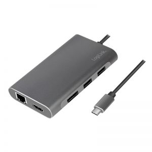 Telakointiasema USB 3.2 Gen 1, USB-C, 8-porttinen, PD, hopea