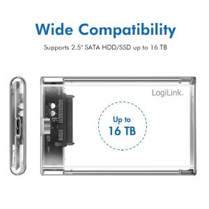 Ulkoinen HDD-kotelo 2,5" HDD/SSD, USB 3.0, työkaluton, transparent