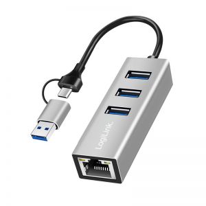 USB-C 3.2 Gen 1 -hub Ethernet -sovittimella, 3x USB-A