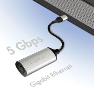 USB-C/M 3.2 Gen 1 - RJ45/F, 5 gigabitin Ethernet-sovitin, Full Duplex