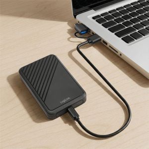 USB-C ja USB-A kiintolevykotelo, 2,5" (6,35 cm) SATA HDD/SSD, USB 3.2 Gen 1, musta