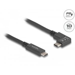 Delock USB-C 10 Gbps E-marker, PD 60W, vasen / oikea kulma 1m kaapeli